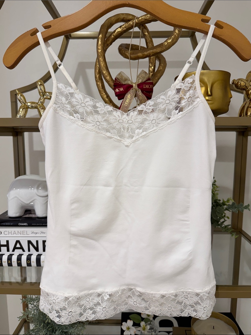Cache White Lace Trim Cami Tank Top